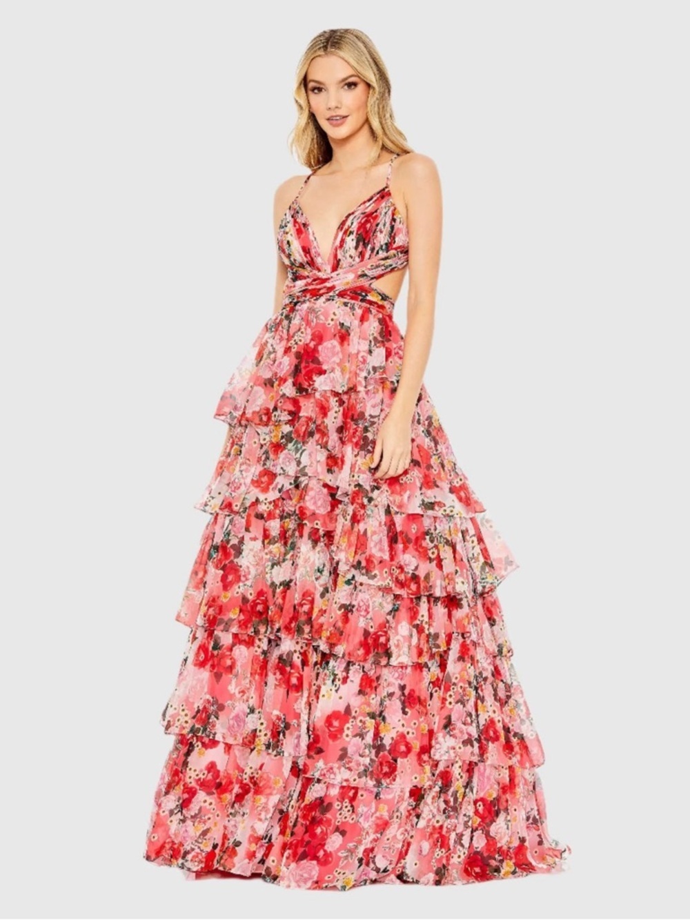Mac Duggal 67985 Red Pleated Chiffon Cut Out Ballgown Size 6 NWT